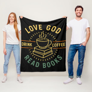 Love God Drink Coffee Read Books Lovers Vintage Fleece Blanket