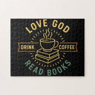 Love God Drink Coffee Read Books Lovers Vintage Jigsaw Puzzle