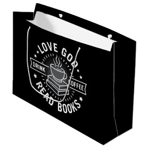 Love God Drink Coffee Read Books Lovers Vintage Large Gift Bag