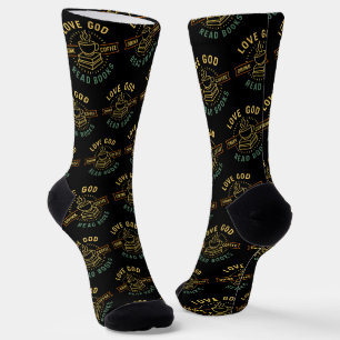 Love God Drink Coffee Read Books Lovers Vintage Socks