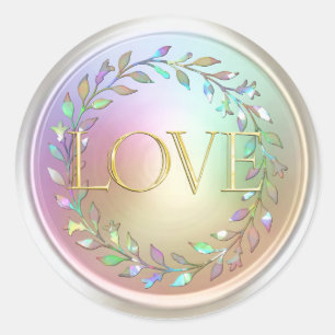 LOVE Gold 3 Pearly Wreath Classic Round Sticker