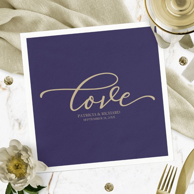 Love - Gold Blue Wedding Minimalist Napkin (Creator Uploaded)