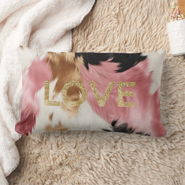 Love Gold Cream Pink Black Cowgirl Cowhide  Lumbar Cushion (Blanket)
