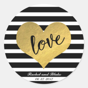 Love Gold Heart Design Classic Round Sticker