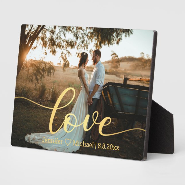 love,gold modern calligraphy country wedding photo plaque (Side)