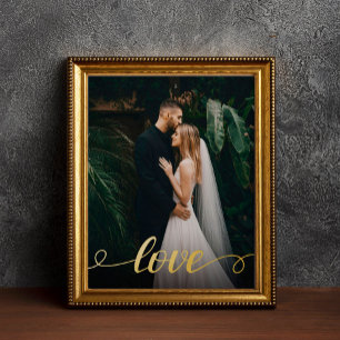 Love gold script elegant wedding photo foil prints
