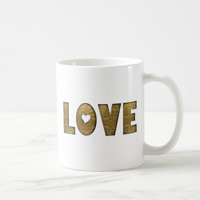 Love Gold Text Word Elegant Golden Decorative Coffee Mug (Right)