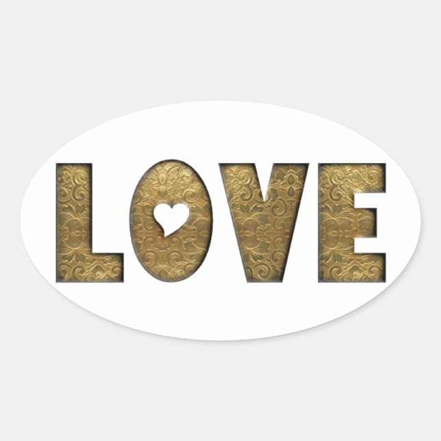Love Gold Text Word Elegant Golden Decorative Oval Sticker (Front)