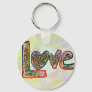 Love Golden Pastels Art Word Painting Keychain