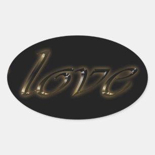 Love Golden Text Typography Black Gold Elegant Oval Sticker