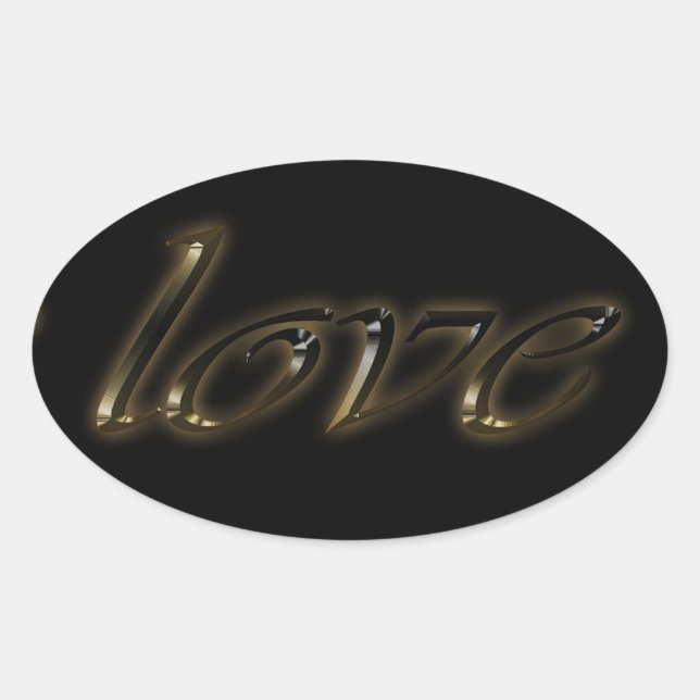 Love Golden Text Typography Black Gold Elegant Oval Sticker (Front)