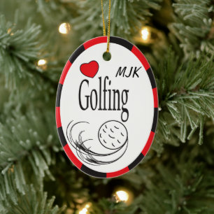 Love Golfing Red and Black Ceramic Tree Decoration