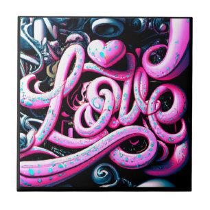 Love Graffiti Pink and Black        Tile