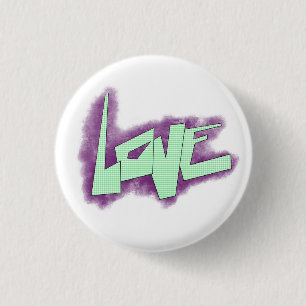 love graffiti purple green mint typography dots 3 cm round badge