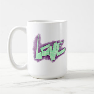love graffiti purple green mint typography dots coffee mug
