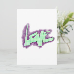 love graffiti purple green mint typography dots holiday card