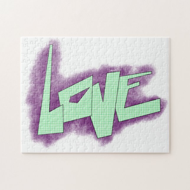 love graffiti purple green mint typography dots  jigsaw puzzle (Horizontal)