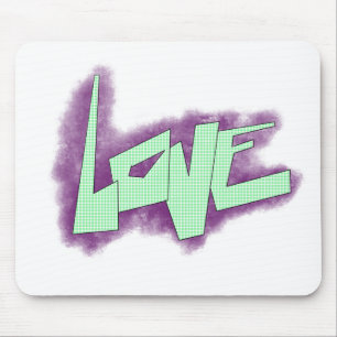 love graffiti purple green mint typography dots mouse mat