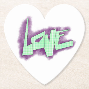 love graffiti purple green mint typography dots paper coaster