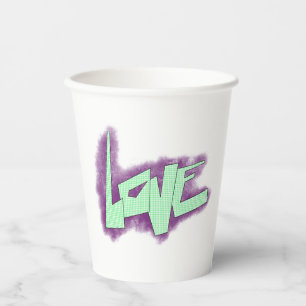 love graffiti purple green mint typography dots  paper cups