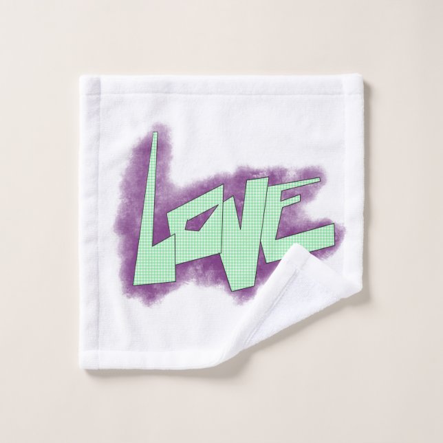 love graffiti purple green mint typography dots  wash cloth (Wash Cloth)