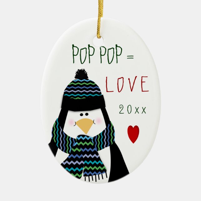 Love Grandfather Fun Penguin Christmas Gift Ceramic Tree Decoration (Front)