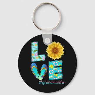 LOVE Grandma Life Flip Flops Hippie Sunflower Key Ring