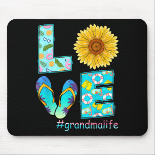 LOVE Grandma Life Flip Flops Hippie Sunflower Mouse Mat