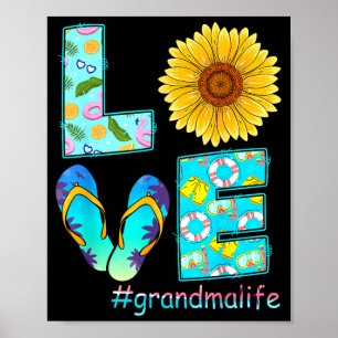 Love grandma life flip flops hippie sunflower poster