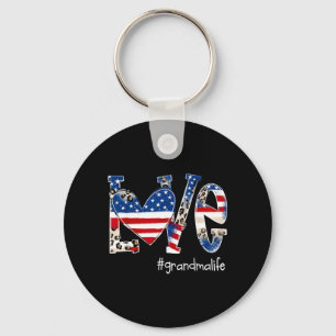 Love Grandma Life Patriotic USA Key Ring