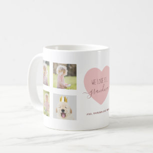 Love Grandma Photo Collage Pink Heart Script Cute Coffee Mug