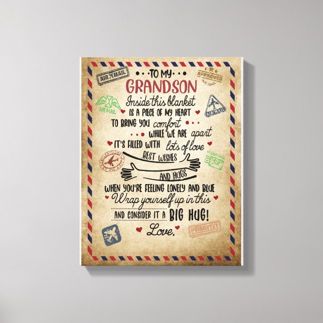 Love Grandson | Letter To My Grandson From Grandma Canvas Print (Front)