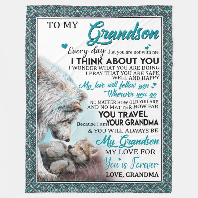 Love Grandson | Letter To My Grandson From Grandma Fleece Blanket (Front)