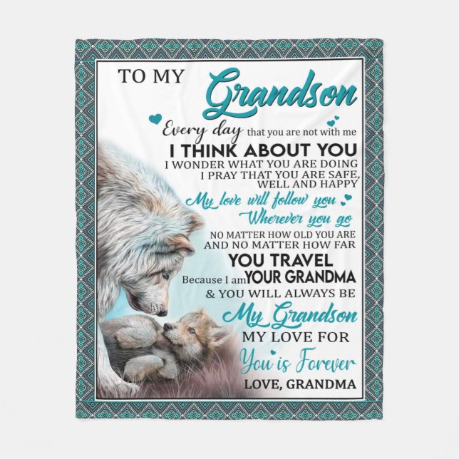 Love Grandson | Letter To My Grandson From Grandma Fleece Blanket (Front)