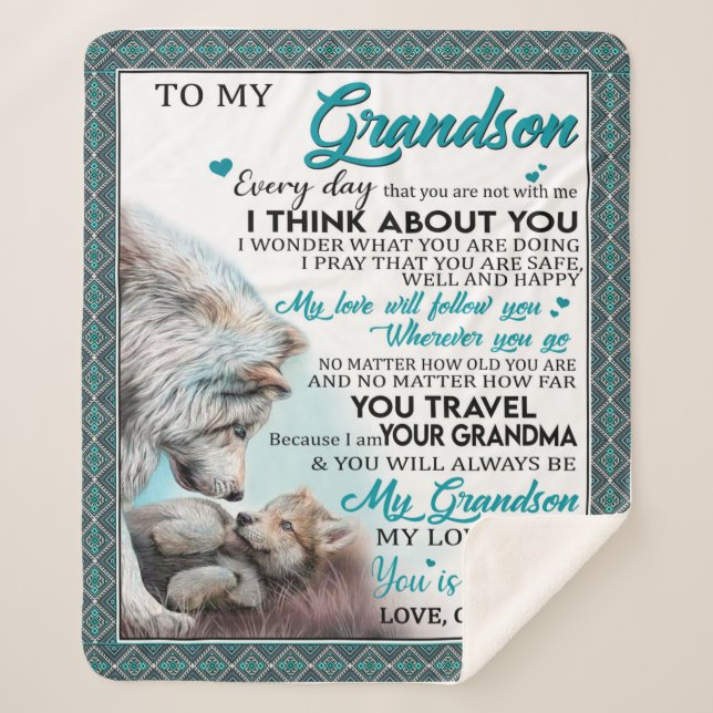 Love Grandson | Letter To My Grandson From Grandma Sherpa Blanket (Front)