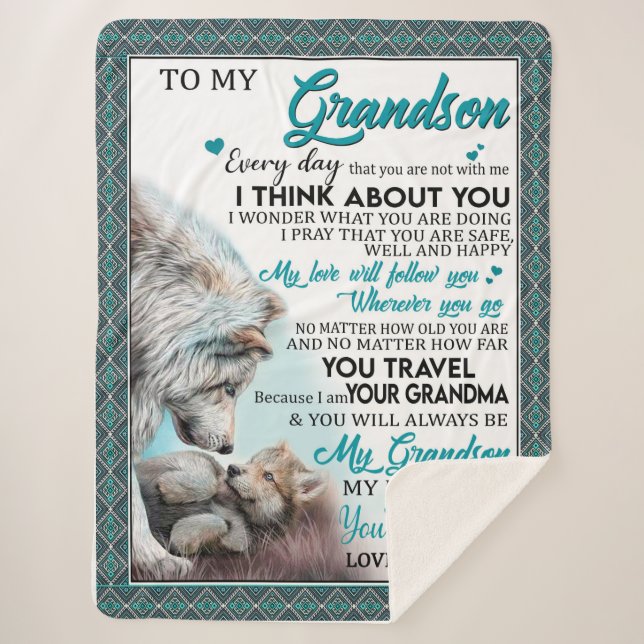 Love Grandson | Letter To My Grandson From Grandma Sherpa Blanket (Front)