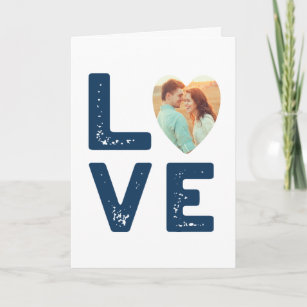 LOVE Graphic Minimalist Heart Shaped Photo Wedding Card
