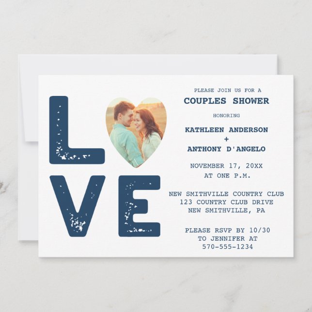 LOVE Graphic Minimalist Photo Couples Shower Invitation (Front)