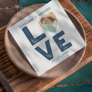 LOVE Graphic Minimalist Typewriter Photo Wedding Napkin