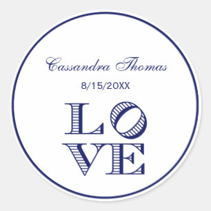 LOVE Graphic Text - Blue Classic Round Sticker