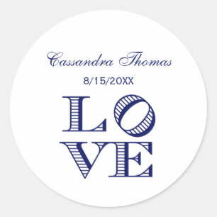 LOVE Graphic Text - Blue Classic Round Sticker