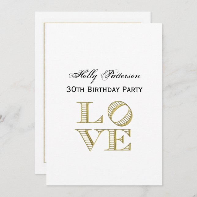 LOVE Graphic Text - Faux Gold Invitation (Front/Back)