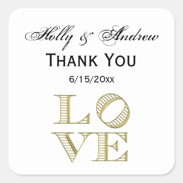 LOVE Graphic Text - Faux Gold Square Sticker (Front)