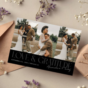Love & Gratitude Black Wedding Multi Photo Thank You Card