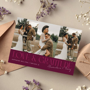 Love & Gratitude Cranberry Wedding Multi Photo Thank You Card