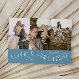 Love & Gratitude Denim Blue Wedding Multi Photo Thank You Card