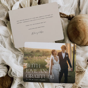 Love & Gratitude Horizontal Wedding Photo Flat Thank You Card