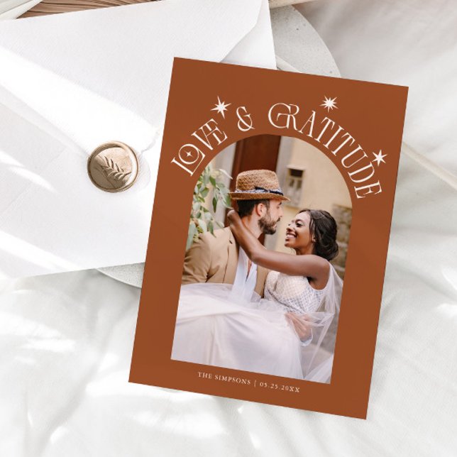 Love & Gratitude Minimal Wedding Photo Terracotta Thank You Card (Creator Uploaded)