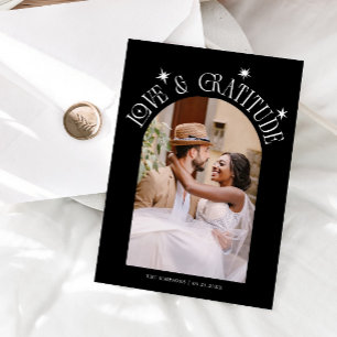 Love & Gratitude Minimalist Wedding Photo Black Thank You Card