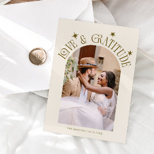 Love & Gratitude Minimalist Wedding Photo Cream Thank You Card